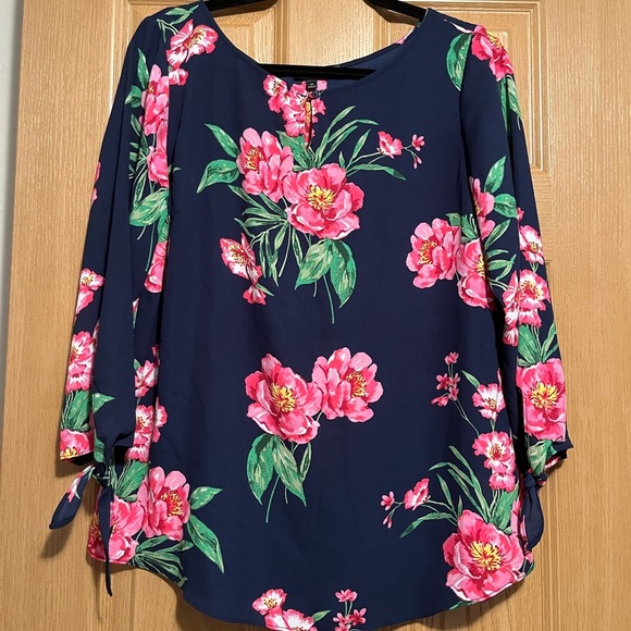 Talbots Navy and Pink Floral Blouse - Picture 2 of 9